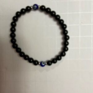 EVIL EYE Black Beaded Bracelet with Blue Accents